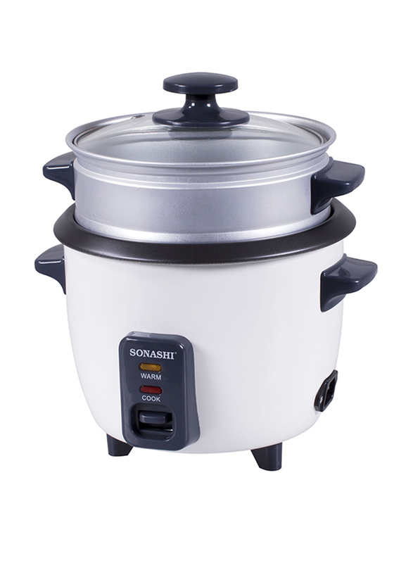 Sonashi 1.0L Aluminium Rice Cooker, with Steamer, 400W, SRC 310, White