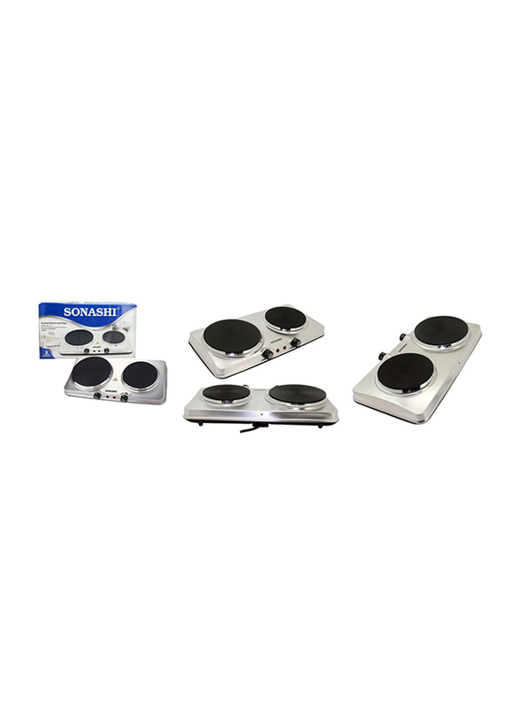 Sonashi Double Electric Stainless Steel Hot Plates, 2500W, SHP 611S, Silver/Black