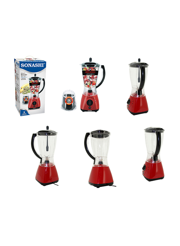 Sonashi 2 in 1 1.5L Electric Blender, with Unbreakable Jar and Mill, 550W, SB 154, Red
