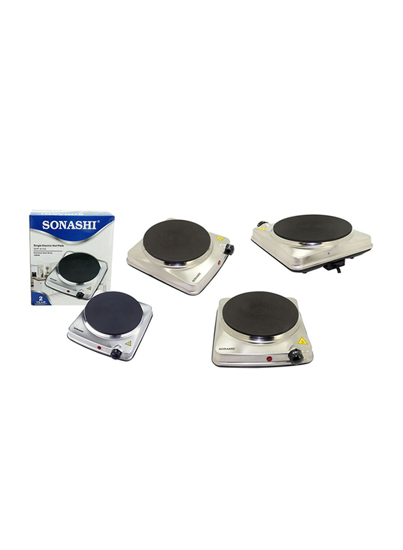 Sonashi Single Electric Stainless Steel Hot Plate, 1500W, SHP 610S, Silver/Black