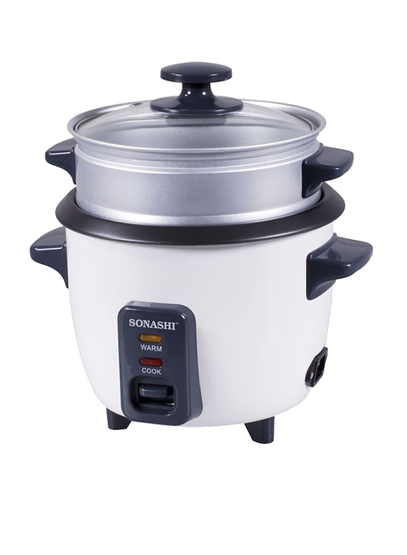 Sonashi 0.6L Aluminium Rice Cooker, with Steamer, 350W, SRC 306, White