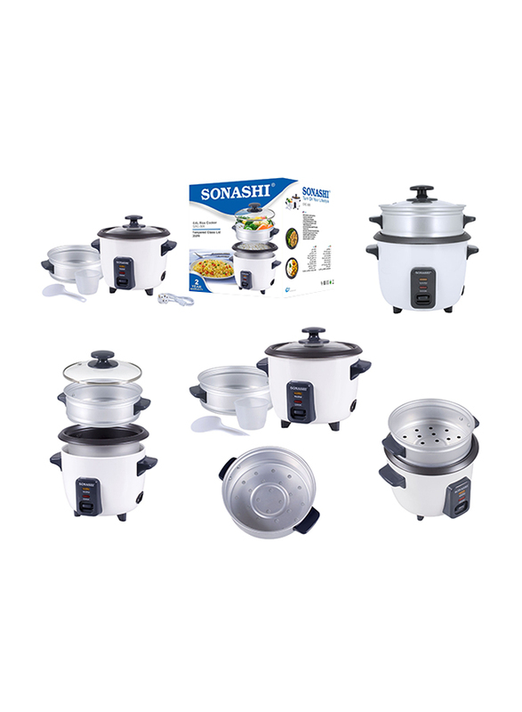 Sonashi 0.6L Aluminium Rice Cooker, with Steamer, 350W, SRC 306, White