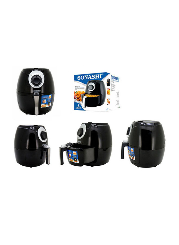 Sonashi 3.2L Manual Stainless Steel Air Fryer, 1300W, SAF 002, Black