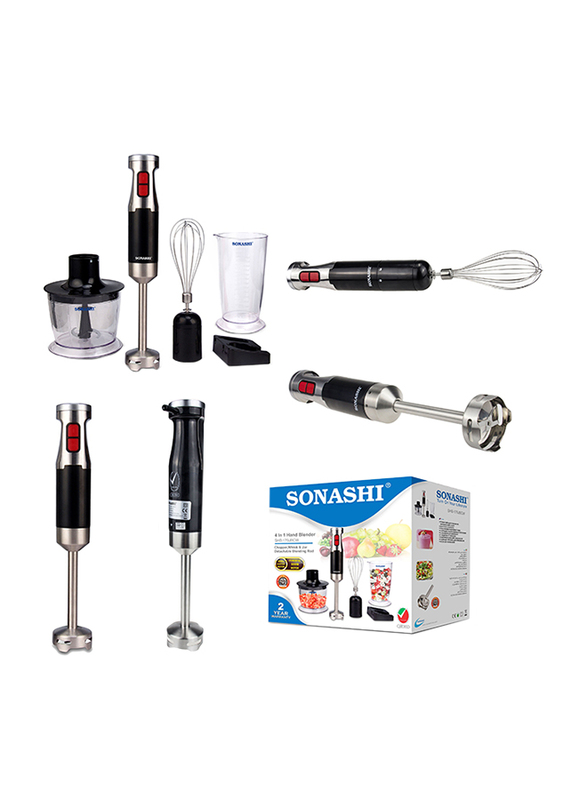 Sonashi 4 in 1 Hand Blender, 600W, SHB 179JBCW, Black