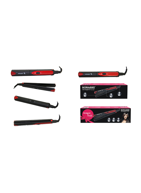 Sonashi Hair Straightener, 30W, with Ceramic Plate, SHS 2067, Black/Red