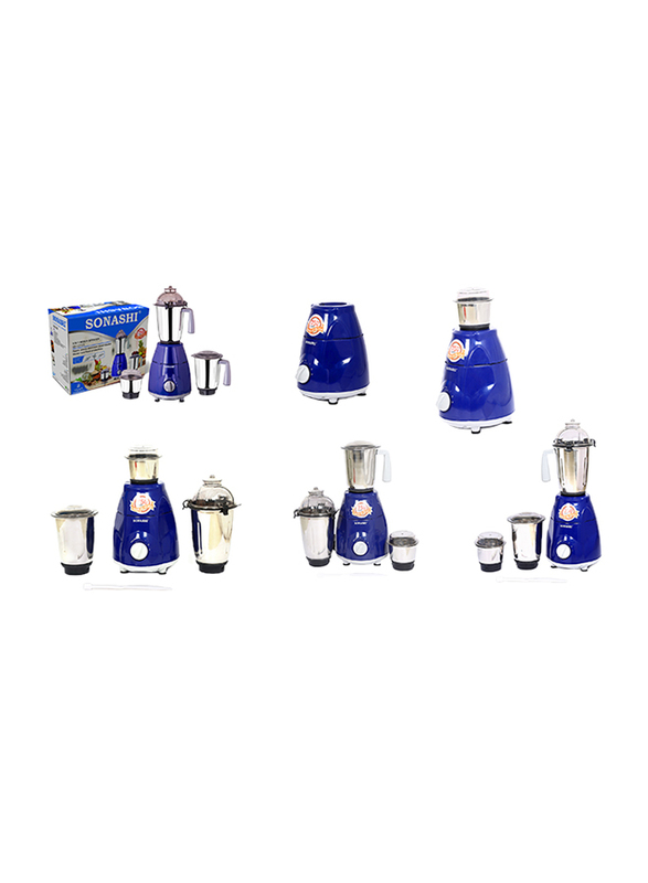 Sonashi 3 in 1 1.5L Mixer Grinder, with Pulse Switch Unbreakable Polycarbonate Jar Lids, 750W, SB 151 SS, Dark Blue