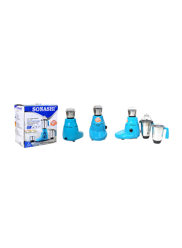 Sonashi 3 in 1 1.5L Mixer Grinder, with Pulse Switch Unbreakable Polycarbonate Jar Lids, 550W, SB 150 SS, Sky Blue