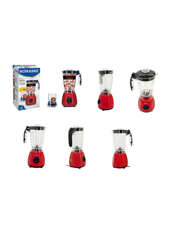 Sonashi 2 in 1 1.5L Electric Blender, with Unbreakable Jar and Mill, 300/350W, SB 144, Red