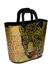 Kreher Leopard Beach Basket Shopping Bag, 27 Liter, XL, Black/Gold