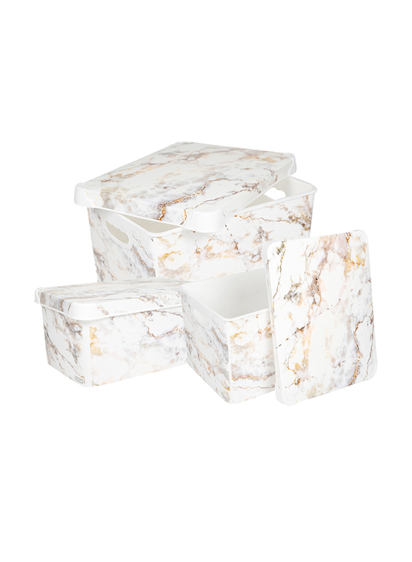 

Kreher Marble Design Storage Boxes for Kids, 5L/10L/20L, 3 Pieces, White