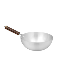 Royal Cuisine No 9 Aluminium Metal Finish Round Cooking Wok, Silver/Brown