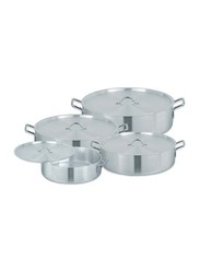Sonex 4-Piece Brazier Aluminium Metal Finish Round Cooking Pot, Silver