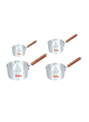 Majestic 4-Piece Metal Finish Milk Pan with Wooden Handle Set, 1 x 4, Silver/Brown