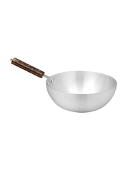 Royal Cuisine No 10 Aluminium Metal Finish Round Cooking Wok, Silver/Brown