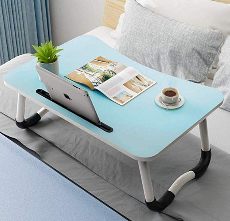 

ArjaanMobily Folding Bed Tray Lap Desk Notebook Stand with iPad Holder, Blue/White