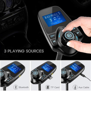 T10 1.44" LED Screen Handsfree Car Bluetooth FM Transmitter with MP3 Music Player and 5V 2.1A USB Car Charger, Black