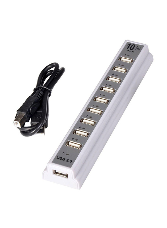

Unbranded 10-Port High Speed USB 2.0 Hub, White/Silver