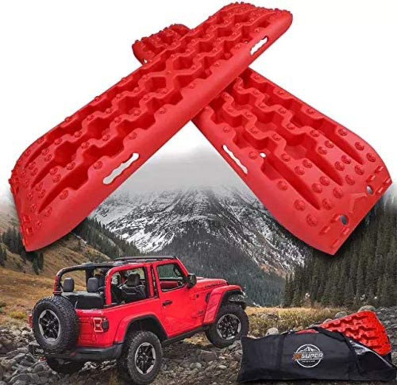 Portable Off-Road Tire Non-Slip Ladder Vehicle Extraction Tool with Storage Bag, Red