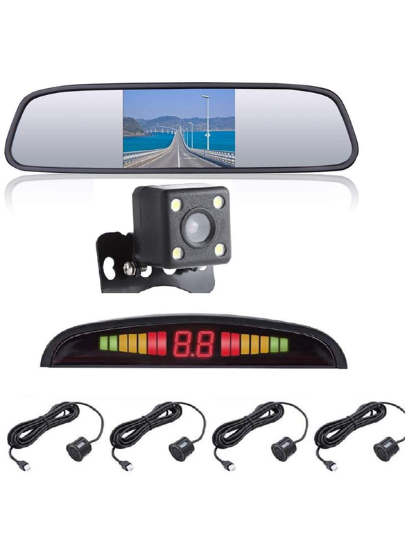 

Generic 3 in 1 Car Parking Assistance Radar Sensor System with Rear View Camera with LED Night Vision and 4.3'' Car Mirror Monitor, Black