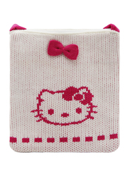 Hello Kitty Wool Ribbon Zip Closure Soft Woven Shoulder Bag for Girls, White, Model No. 96113