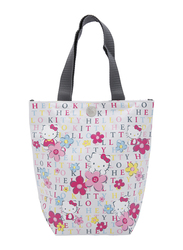Hello Kitty Polyester Travel Flower Printed Floral Mini Tote Bag for Girls, White, Model No. 840467