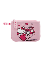Hello Kitty Fabric Heart Printed Zip Colsure Coin Purse for Girls, Pink, Model No. 579327