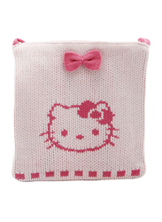 Hello Kitty Wool Ribbon Zip Closure Soft Woven Shoulder Bag for Girls, Pink, Model No. 95281