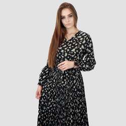 Kidwala V-Neck Long Sleeve Floral Front Tie Knot Long Maxi Dress, Black