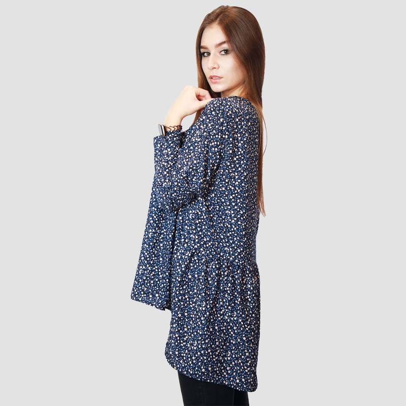 Kidwala Full Sleeve V-Neck Floral Pullover Print Loose Fit Top for Women, Blue