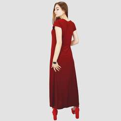 Kidwala Round Neck Short Sleeve Long Plain Simple Maxi Dress, Extra Large, Red