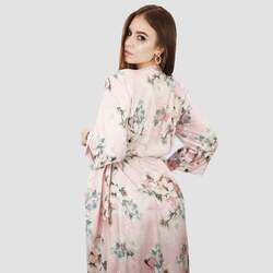 Kidwala 3/4 Three-Quarter Sleeve Long Floral Front Tie Knot Maxi Dress, One Size, Pink
