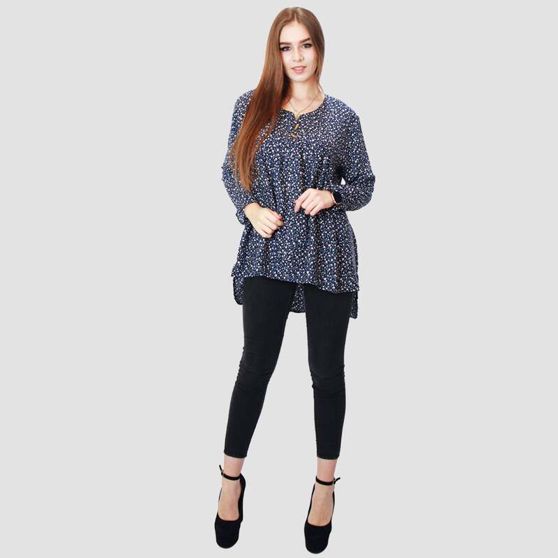 Kidwala Full Sleeve V-Neck Floral Pullover Print Loose Fit Top for Women, Blue