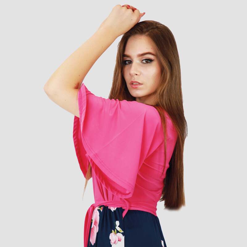 Kidwala Round Neck Short Sleeve Floral Colorful Long Maxi Dress, Pink/Blue 1