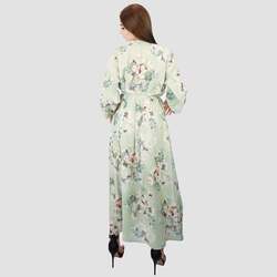Kidwala 3/4 Three-Quarter Sleeve Long Floral Front Tie Knot Maxi Dress, One Size, Light Green