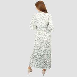 Kidwala V-Neck Long Sleeve Floral Front Tie Knot Long Maxi Dress, White
