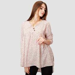 Kidwala Full Sleeve V-Neck Floral Pullover Print Loose Fit Top for Women, Pink