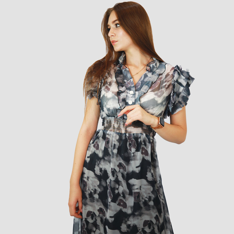 Kidwala V-Neck Short Sleeve Long Maxi Dress, Black