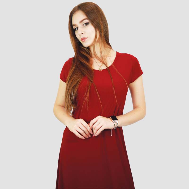 Kidwala Round Neck Short Sleeve Long Plain Simple Maxi Dress, Extra Large, Red