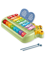 FITTO Musical Tiger Piano and Xylophone Toy with Piano Keyboard and Lights, Green
