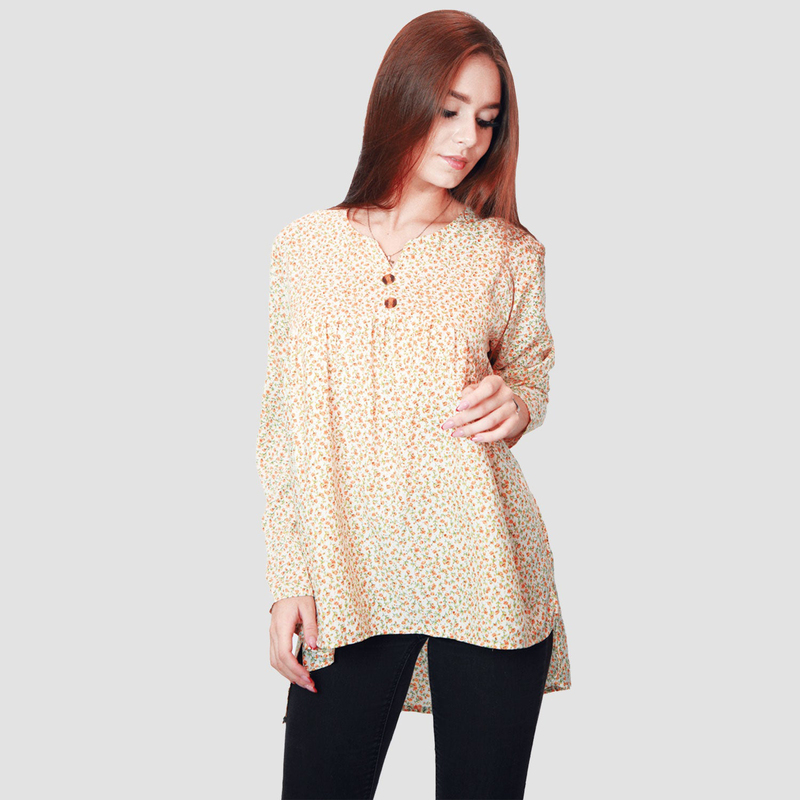 Kidwala Full Sleeve V-Neck Floral Pullover Print Loose Fit Top for Women, Orange