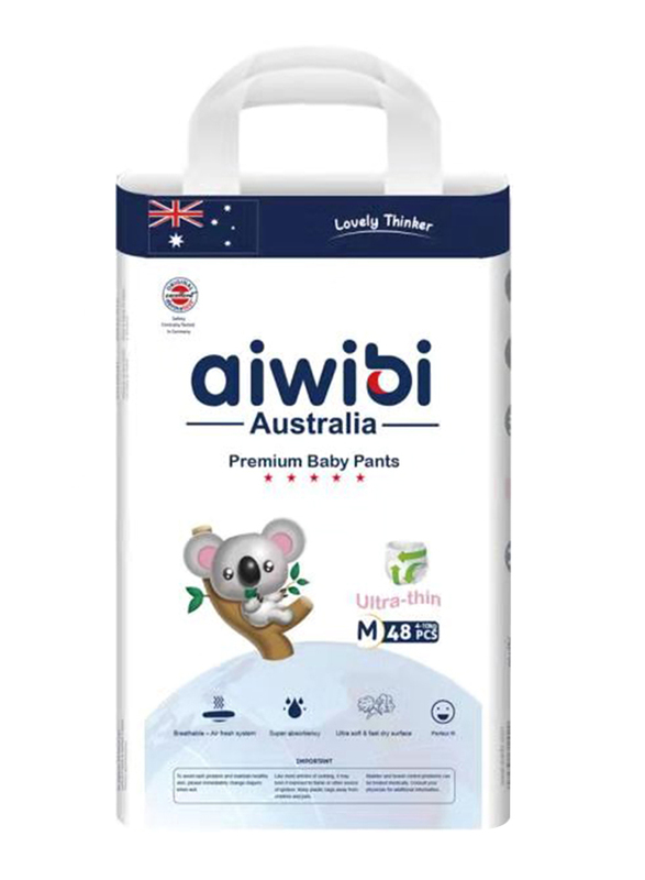 Aiwibi Lovely Thinker Ultra Thin Premium Baby Pants, Size M, 4-10 kg, 48 Count