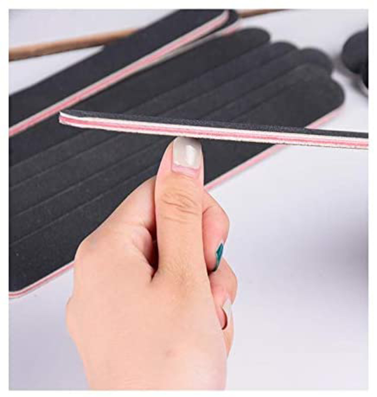 Wooden Emery Board Sandpaper Manicure Tool Disposable Sanding Nail File, 10 Pieces, Black