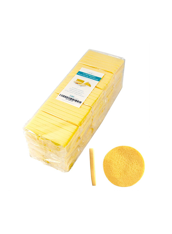 I.E, PVA Compressed Facial Sponge for Face Cleaning, 240 Pieces, Yellow