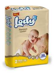 Lody Baby Premium Comfort Diapers, Size 2, Mini, 3-6 kg, Jumbo Pack, 76 Count