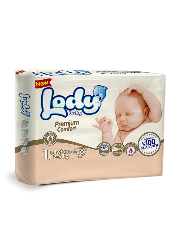 Lody Baby Premium Comfort Diapers, Size 1, Newborn, 2-5 kg, Twin Pack, 40 Count