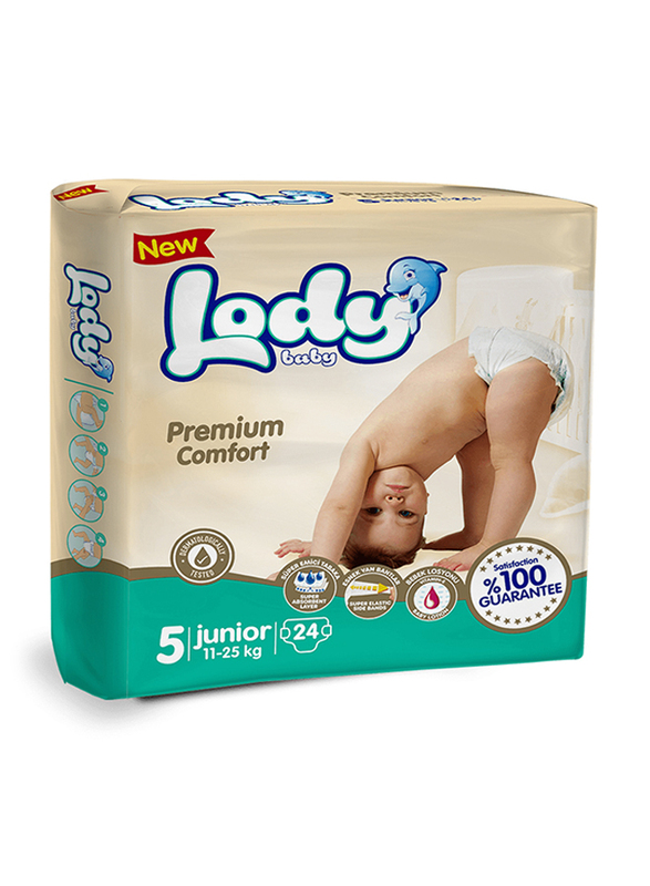 Lody Baby Premium Comfort Diapers, Size 5, Junior, 11-25 kg, Twin Pack, 24 Count