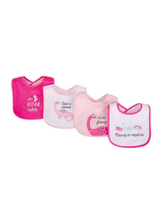 Luvable Friends Dino Bibs with PEVA Back for Baby Girls, 4 Pieces, 0-6 Months, Pink