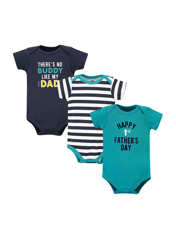 Hudson Baby Dad Short Sleeve Bodysuit Set for Baby Boys, 3 Pieces, 0-3 Months, Multicolour