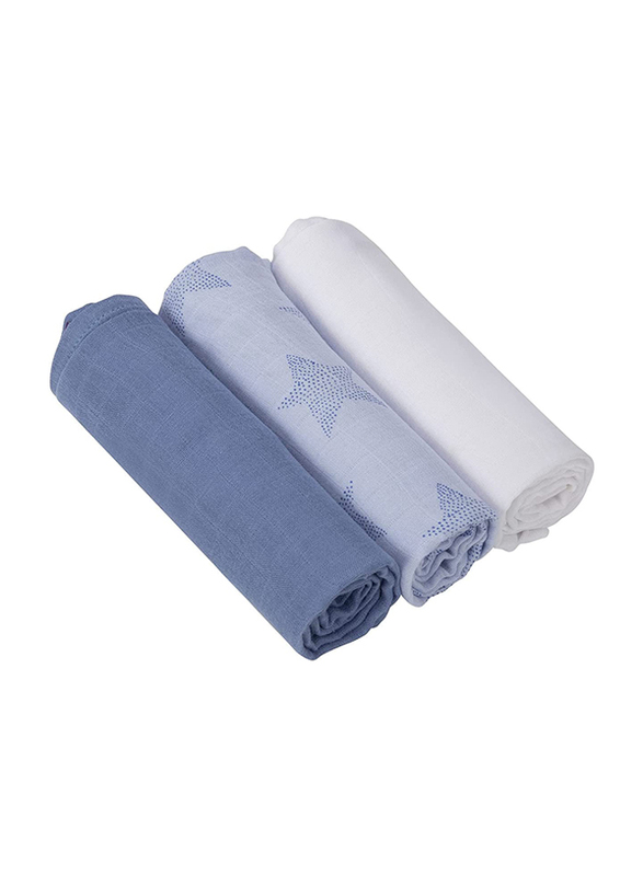 

Clevamama Super Soft Bamboo & Cotton Muslin Cloth Set, 3 Pieces, Blue