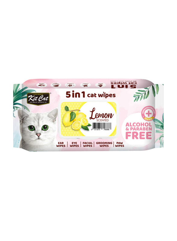 

Kit Cat Lemon Scented 5 in 1 Cat Wipes, 80 Sheets, Light Pink